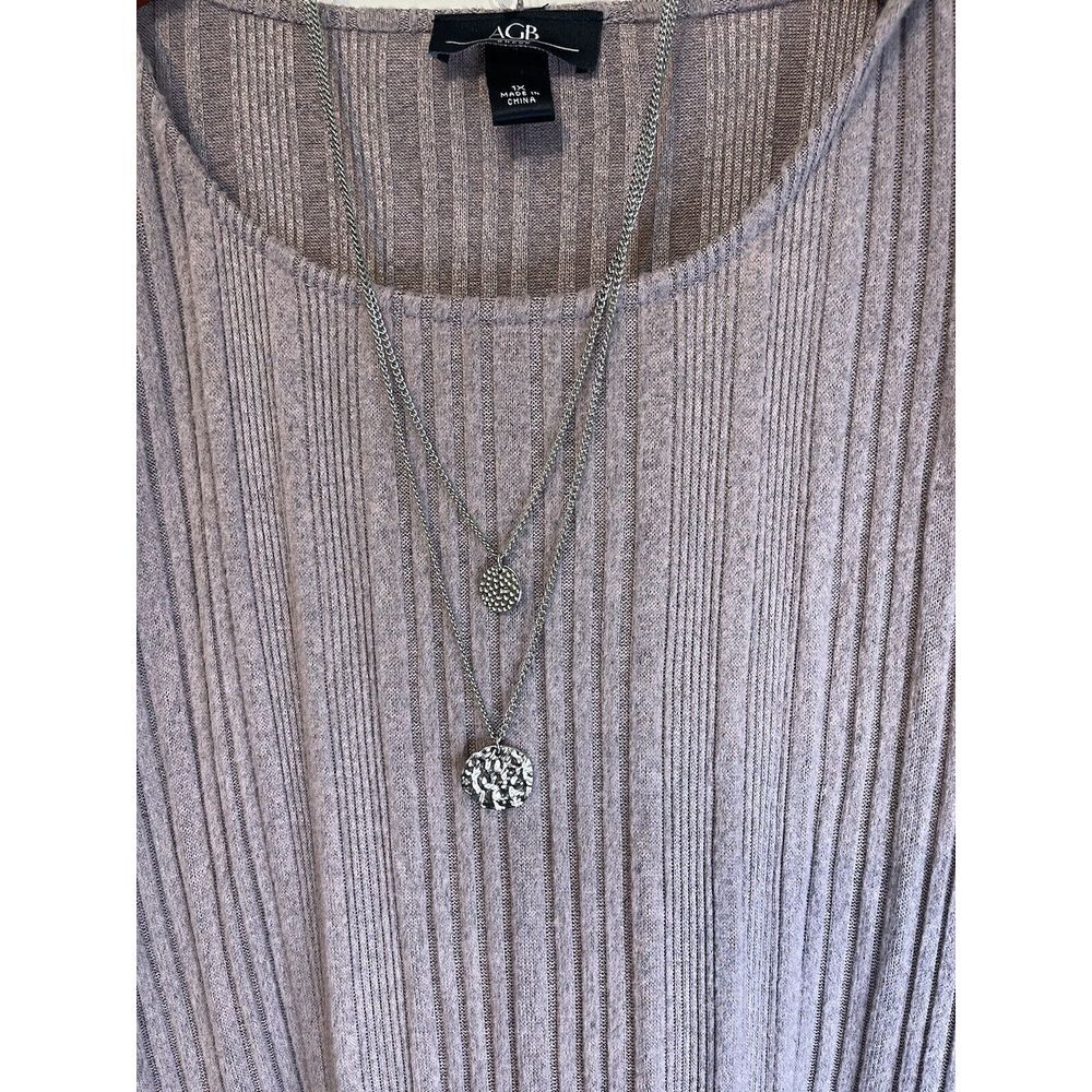 AGB Dress‎ Blush Ribbed Knit 1x Roll Sleeves Necklace Lagenlook Minimal Comfort - Picture 2 of 6
